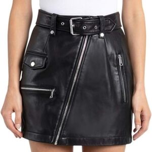 7 For All Mankind Leather Mini Skirt  Zipper Rock Belt Black size M